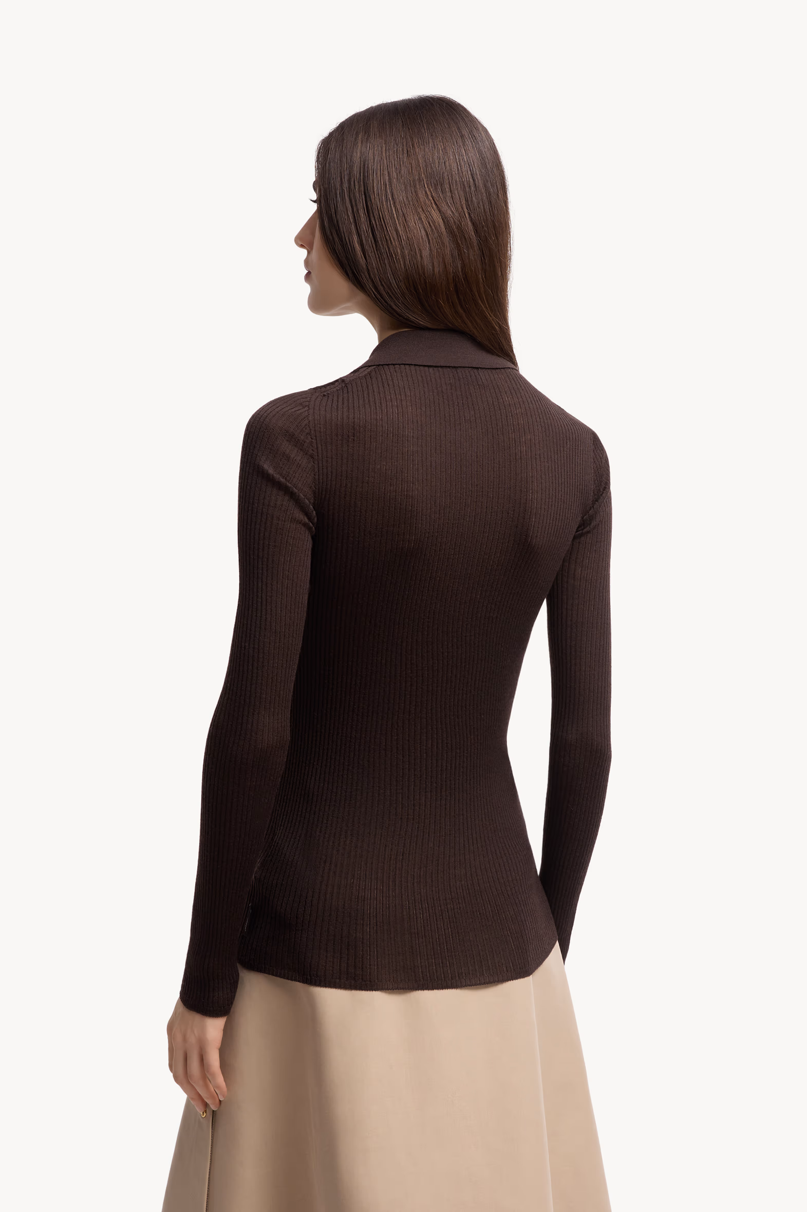 Wool Long Sleeve Polo Shirt Women Brown Moncler 5